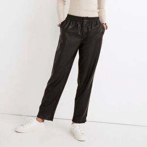 Madewell High-Rise Straight Leg Vegan Leather Track Trouser Pants Elastic Waist
